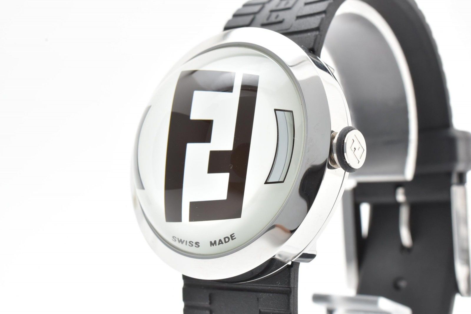 FENDI フェンディ ロゴダイヤル 腕時計 8010G ブラック ホワイト ラバーベルト スイス製 メンズ クォーツ