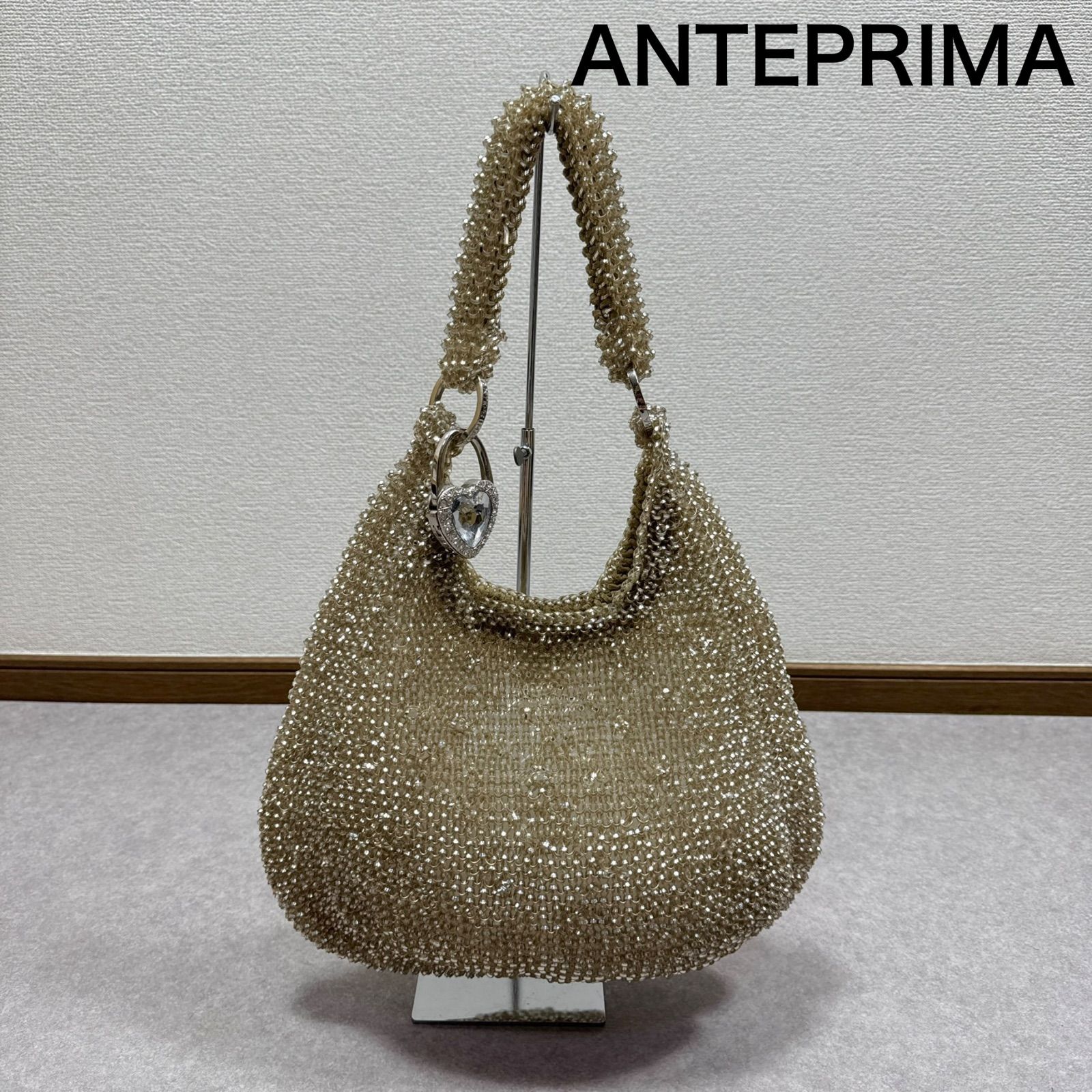 ANTEPRIMA アンテプリマ ワイヤーバッグ ハンドバッグ ホワイトゴールドカラー ハートチャーム付き