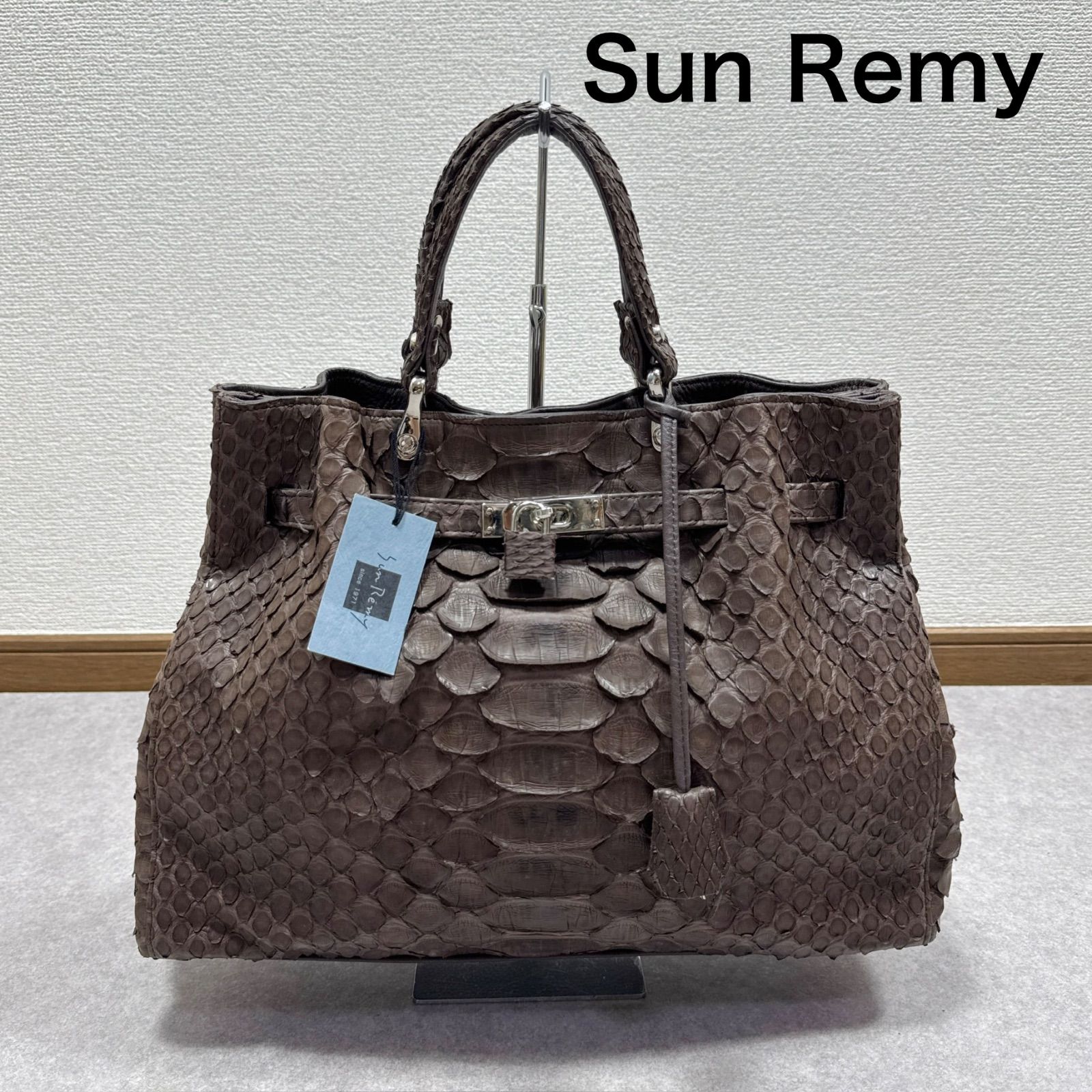 未使用 Sun Remy サンレミー パイソン レザー ハンドバッグ 鍵付き タグ付き