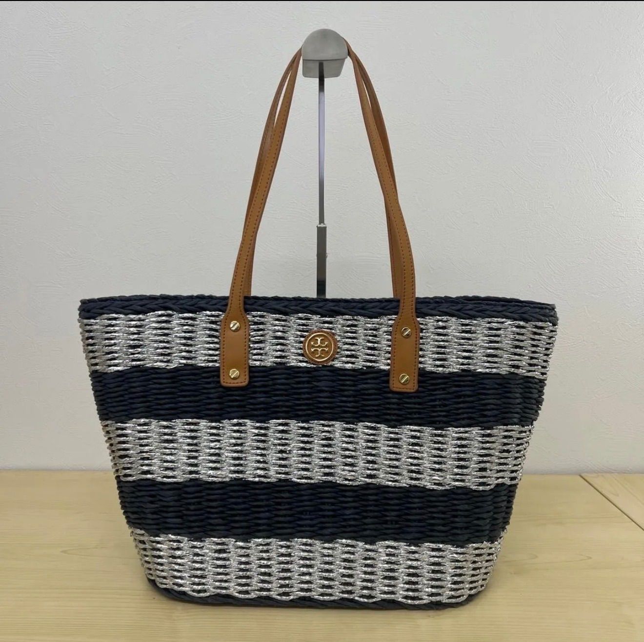TORY BURCH トリーバーチ かごバッグ トートバッグ ボーダー ブルー 