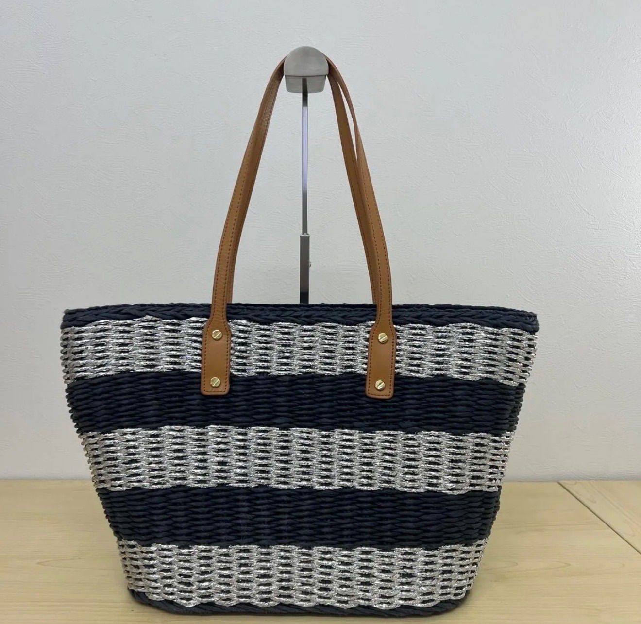 TORY BURCH トリーバーチ かごバッグ トートバッグ ボーダー ブルー 