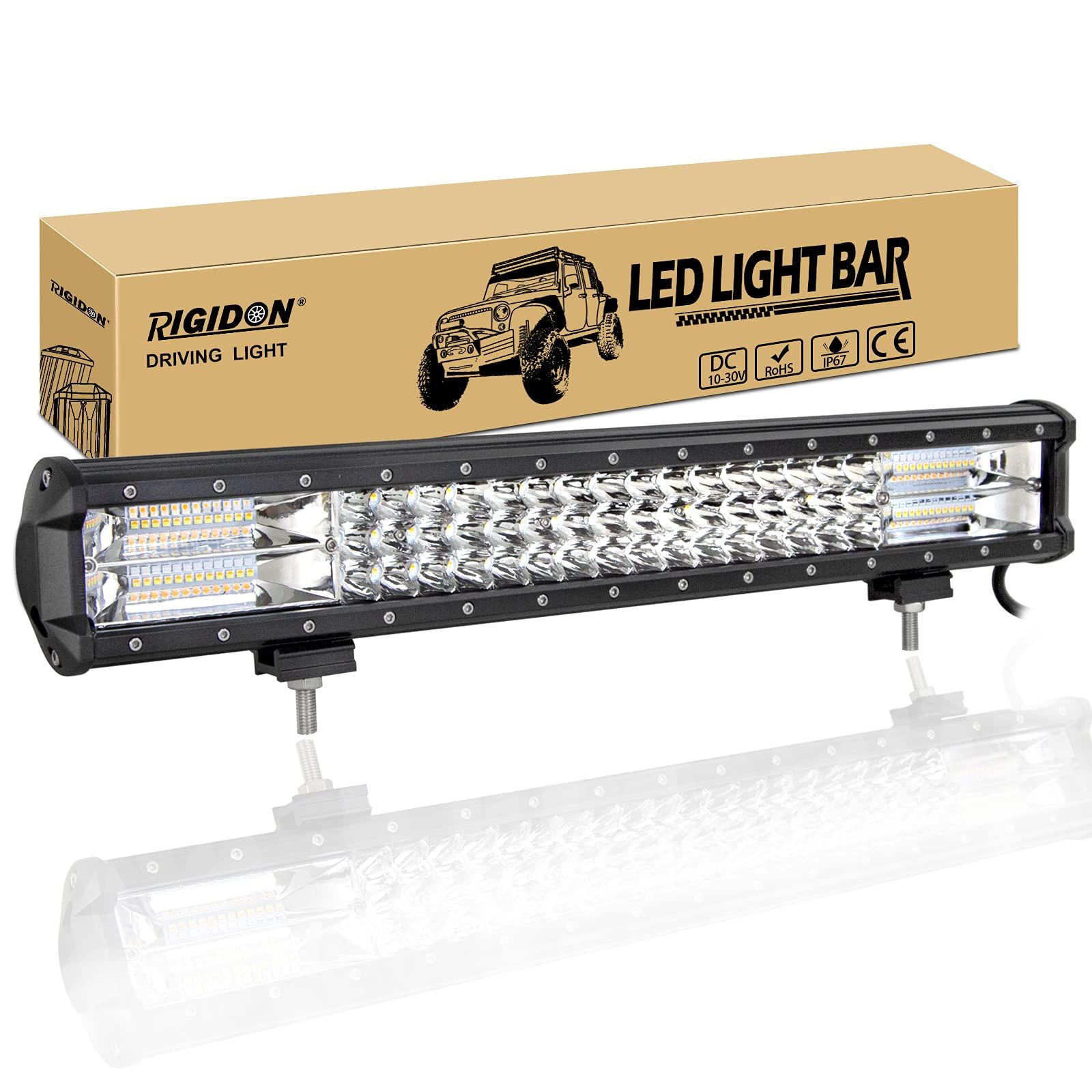 新品 RIGIDON 20inch 288W LED 作業灯 ワークライト 狭角30度タイプ + 広角60度タイプ LED 車外灯 白色光黄色光二色作業ライト デッキライト 農業機械 12V 24V兼用 汎用 防水 防塵 耐震 長寿命