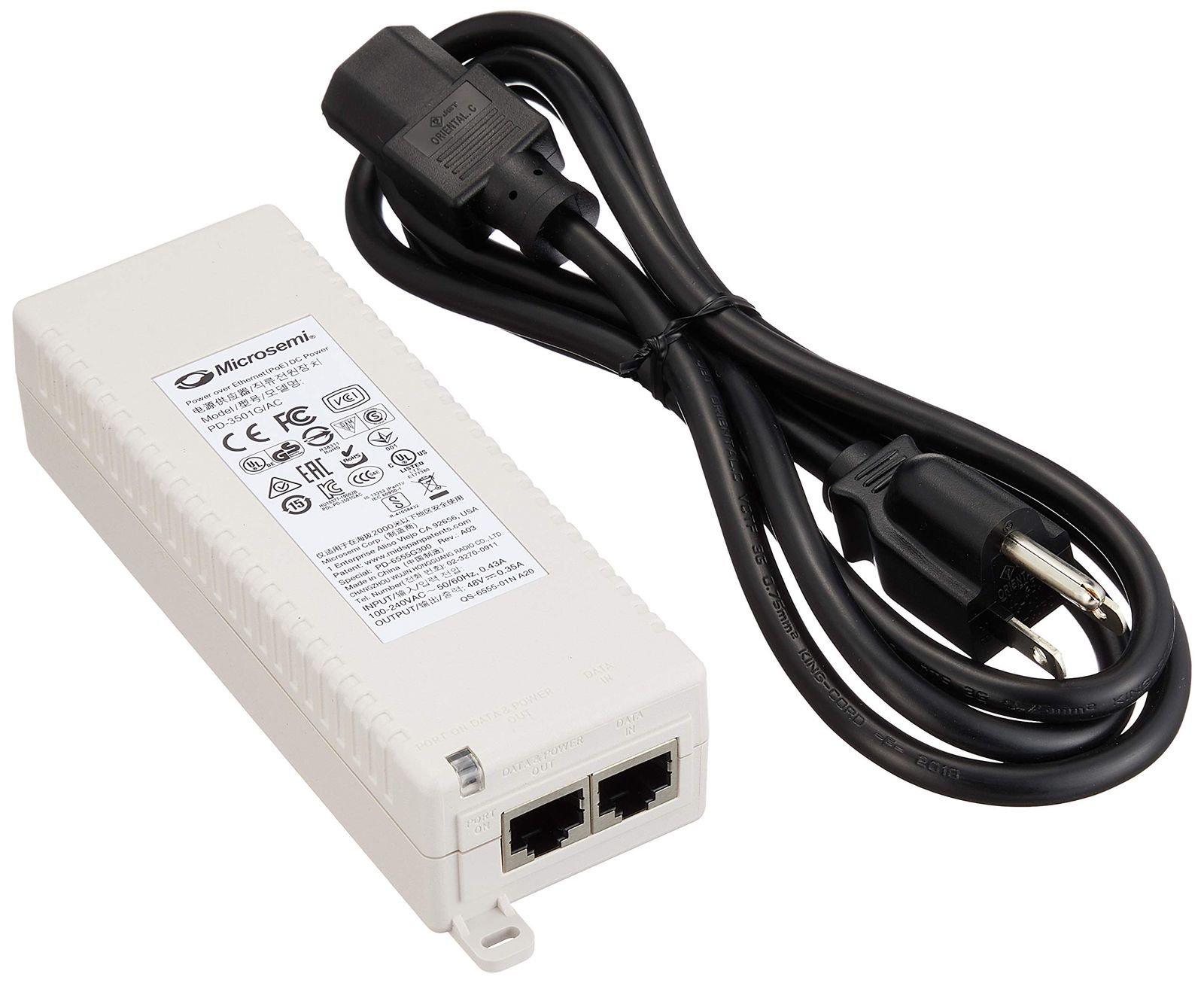 新品 Microchip(Microsemi) PoEインジェクタ 15.4W 1ポート PD-3501G/AC-JP
