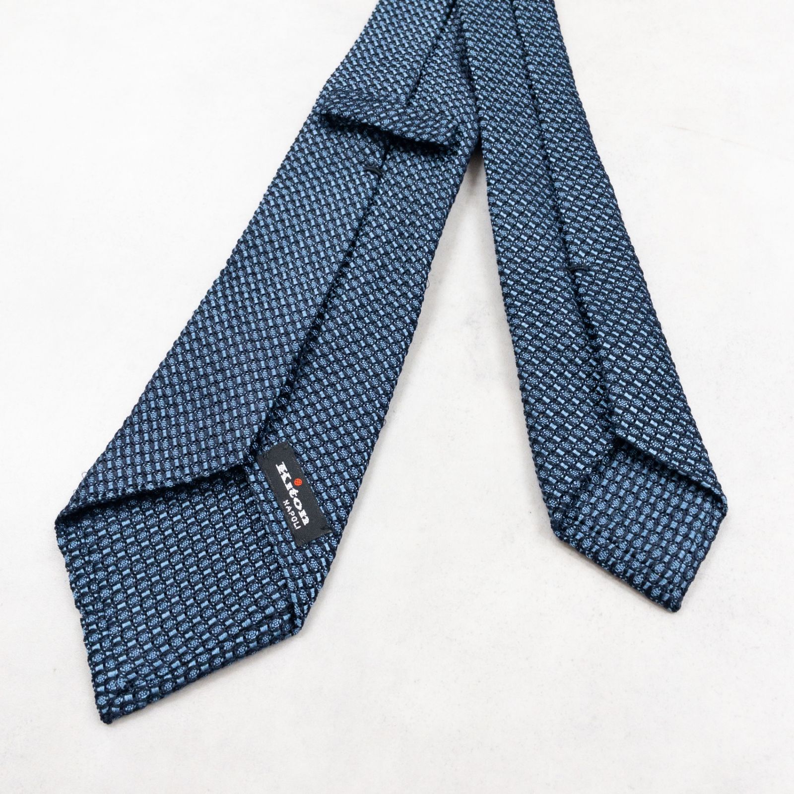 Kiton キートン ネクタイ 無地 ソリッド ジャガード シルク ブルー