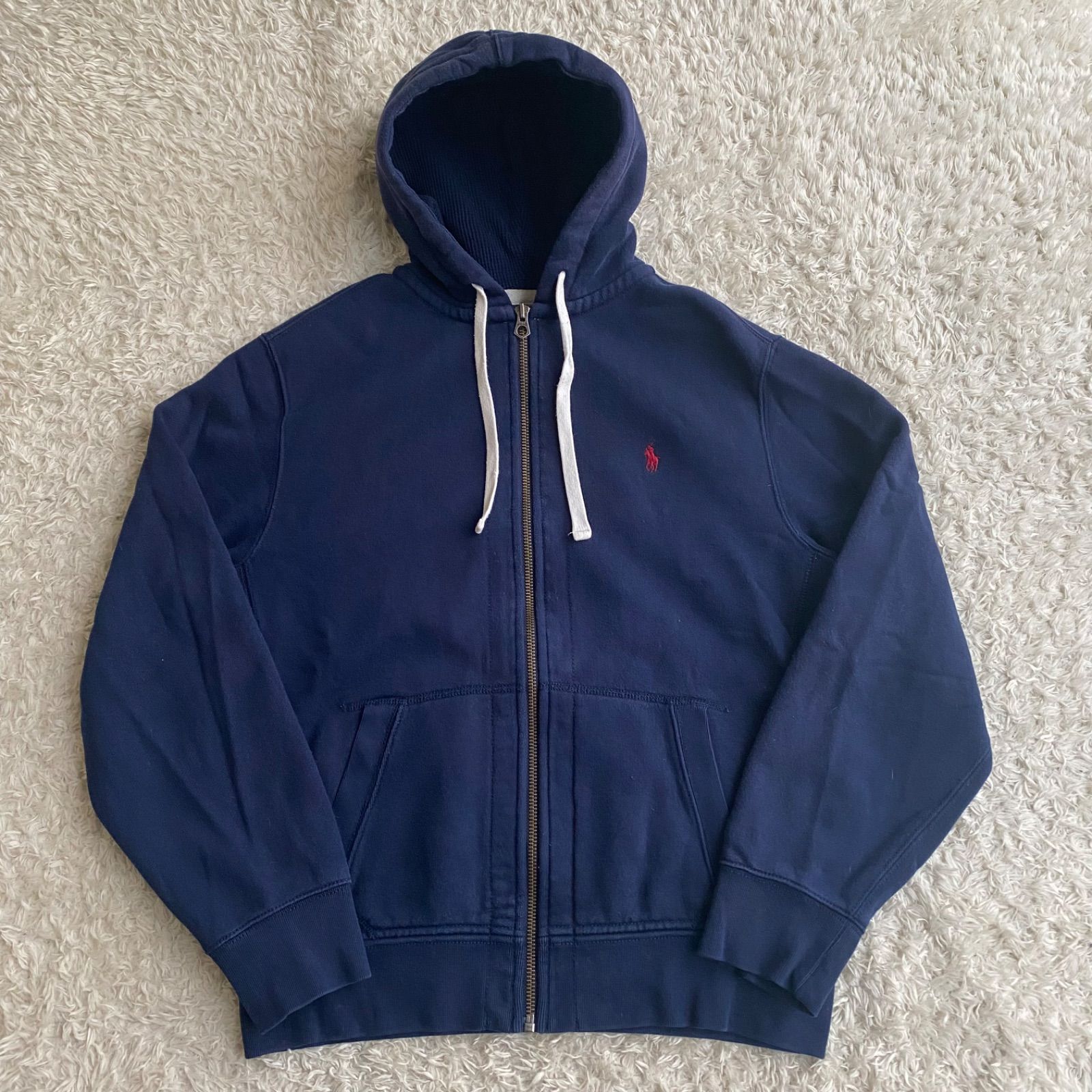 美品！Polo by Ralph Lauren 　ラルフローレン　ジップパーカー　肉厚　ネイビー　ポニー刺繍ロゴ　サーマル　サイズL