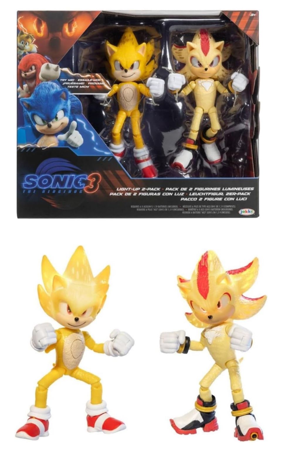 新品 JAKKS パシフィックソニック ザ ヘッジホッグ ライトアップ スーパーソニック & スーパーシャドウ アクションフィギュアセット
