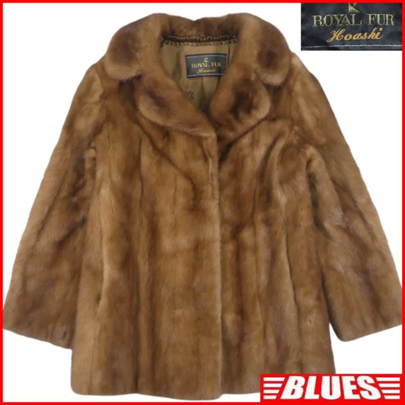ROYAL FUR ロイヤルファー ファーコート L レザー 11号 ブラウン 毛皮コート ミドル丈 レディース レザージャケット_サイズL一覧←SEULB屋着古← X8321