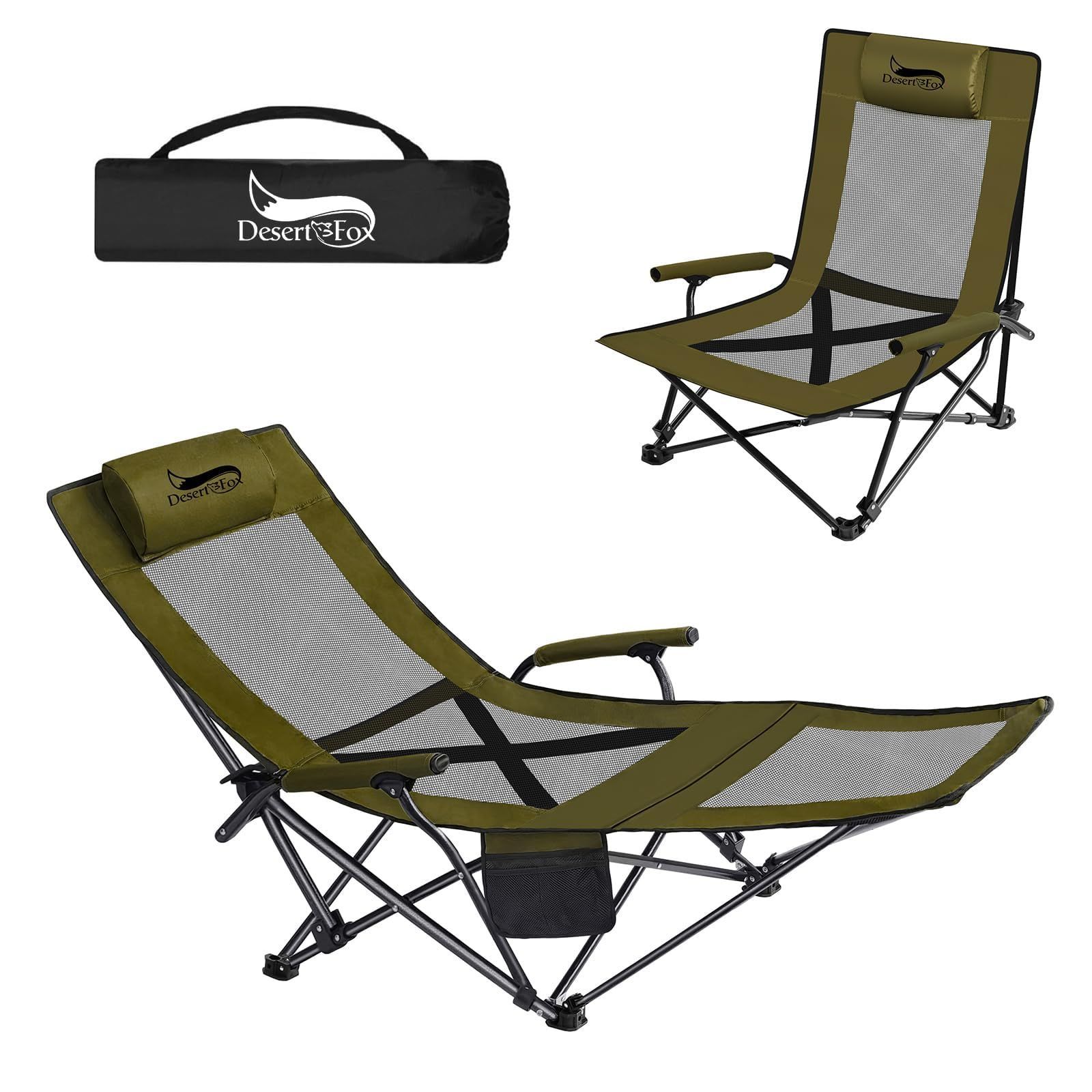 Recliner Chair, Camping Chair, 4 Way, Nap, 2 Steps, 1 Second Adjustment, Outdoor Chair, DesertFox Camping Chair, Compact Folding Chair, Lightweight Chair, Portable, Portable, Picnic, Leisure, Camping STTY (Green, Style A)