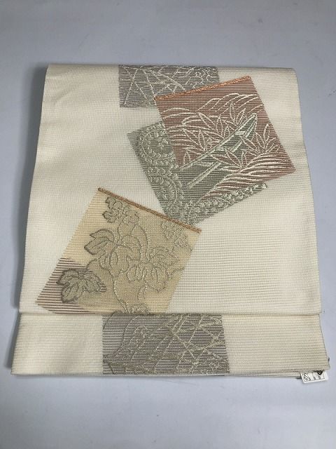 【中古】袋帯 正絹 白地に色紙文様 夏帯