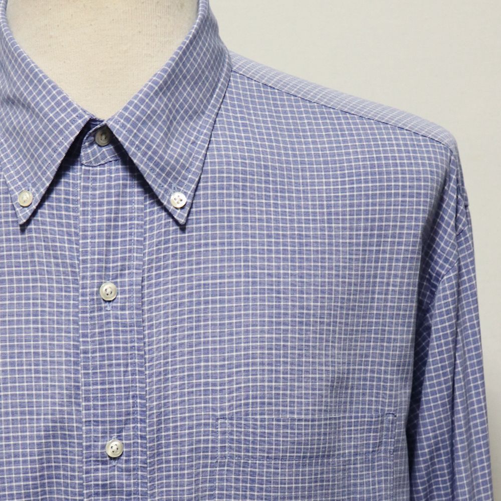 【80sアメリカ製】ブルックスブラザーズ MADE IN USA ボタンダウンシャツ 赤タグ 青×白 グラフチェック 17-5 2XL 3XL 赤タグ Makers ビックサイズ オーバーサイズ ヴィンテージ 美品 米国購入