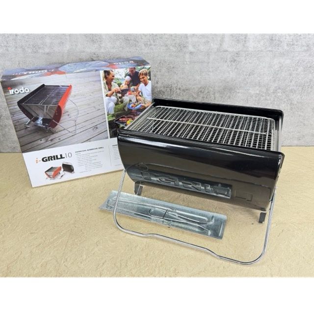 美品 折りたたみ式ポータブル グリル 【中古】iroda イロダ i-GRILL10 バーベキューグリル ブラック ホウロウ仕上げ 簡単設置 / 516972