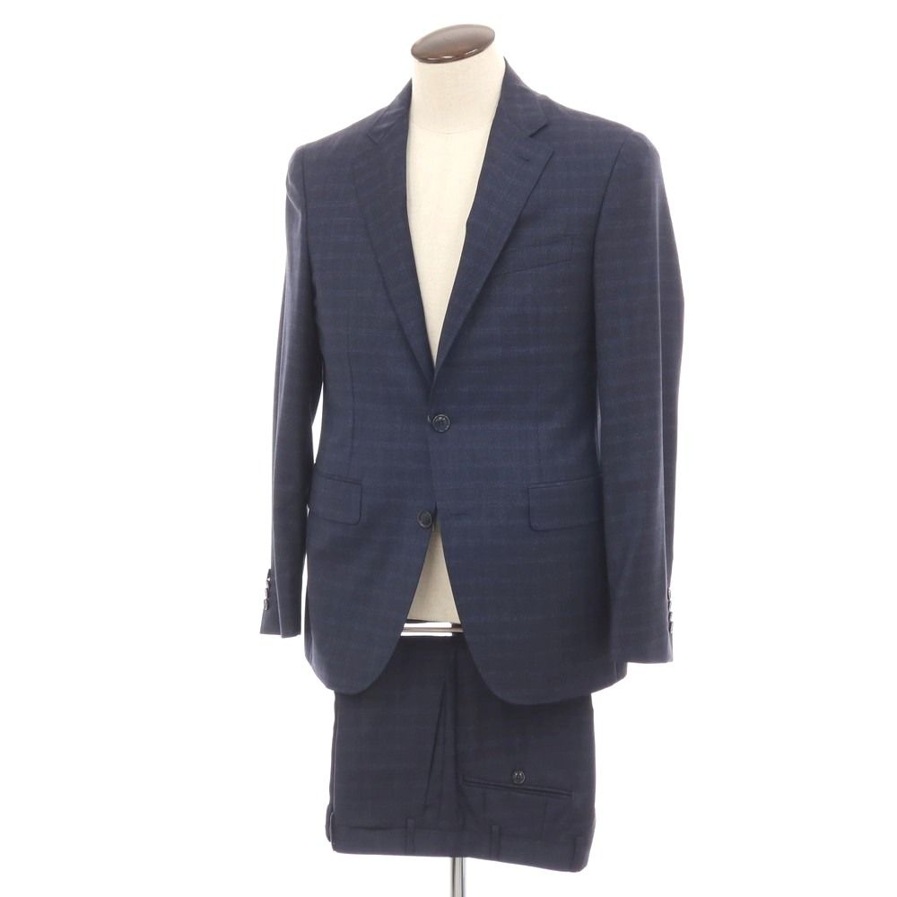 【新品】カナーリ CANALI Kei ウール チェック 2つボタンスーツ ネイビーxブルー【サイズ50】【メンズ】 60,803円