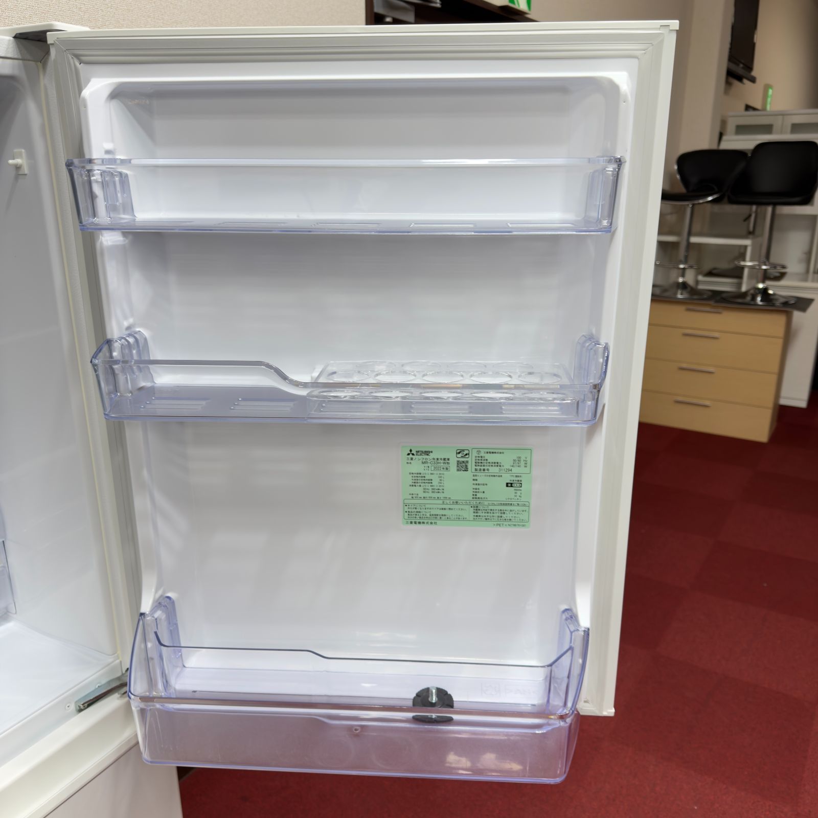 東京23区送料無料 超美品三菱2022年製3ドア冷蔵庫 製氷機有330L 分解