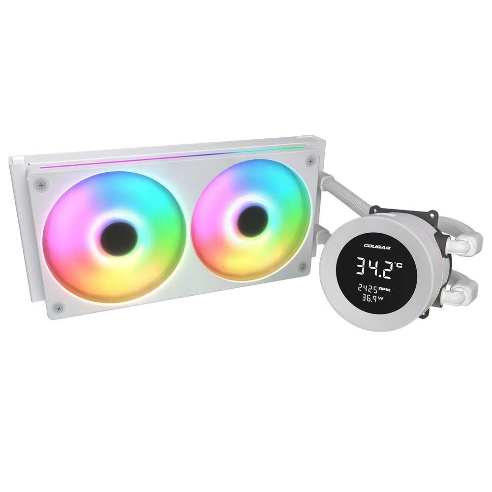 新品 COUGAR Poseidon Vistek ARGB 240 White 1.9 インチデジタルディスプレイ搭載 シングルフレームPWMファン採用240mm簡易水冷CPUクーラー ホワイトモデル [CGR-PSDVARGB-W-240]