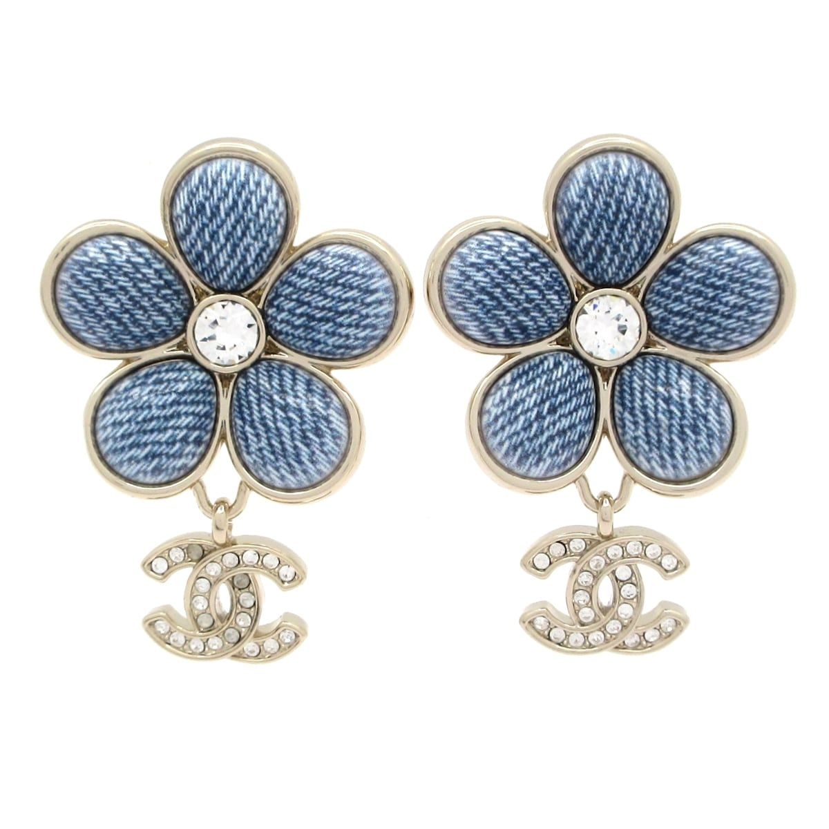 O130 シャネル ピアス 花 片耳 CHANEL(シャネル) ピアス ココマーク ゴールド×ライトブルー×クリア