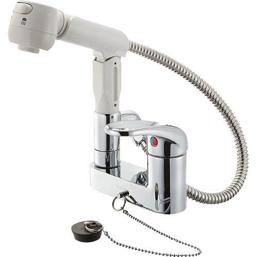 新品 SANEI 洗面用 シングルスプレー混合栓 洗髪用 ゴム栓付き 寒冷地用 K37100KR-13