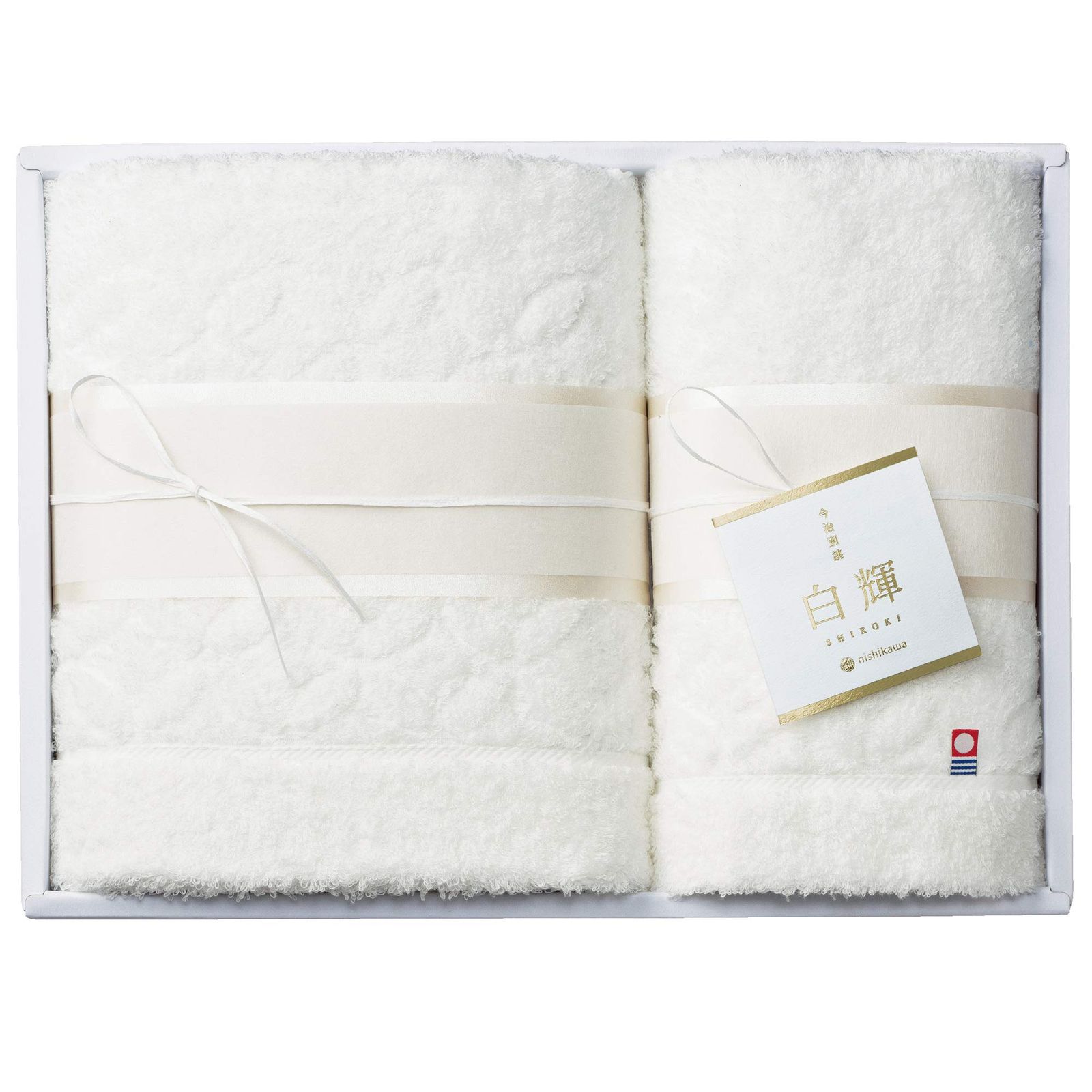 新品 nishikawa 【 西川 】 タオル ギフト バスタオル フェイスタオル 各1枚 綿100% 今治 タオルソムリエ厳選 コットン 縁起の良い七宝柄 サンフォーキン綿 ボリューム 弾力 ホワイト 純白 白輝 日本製 ホワイト TT88700091W