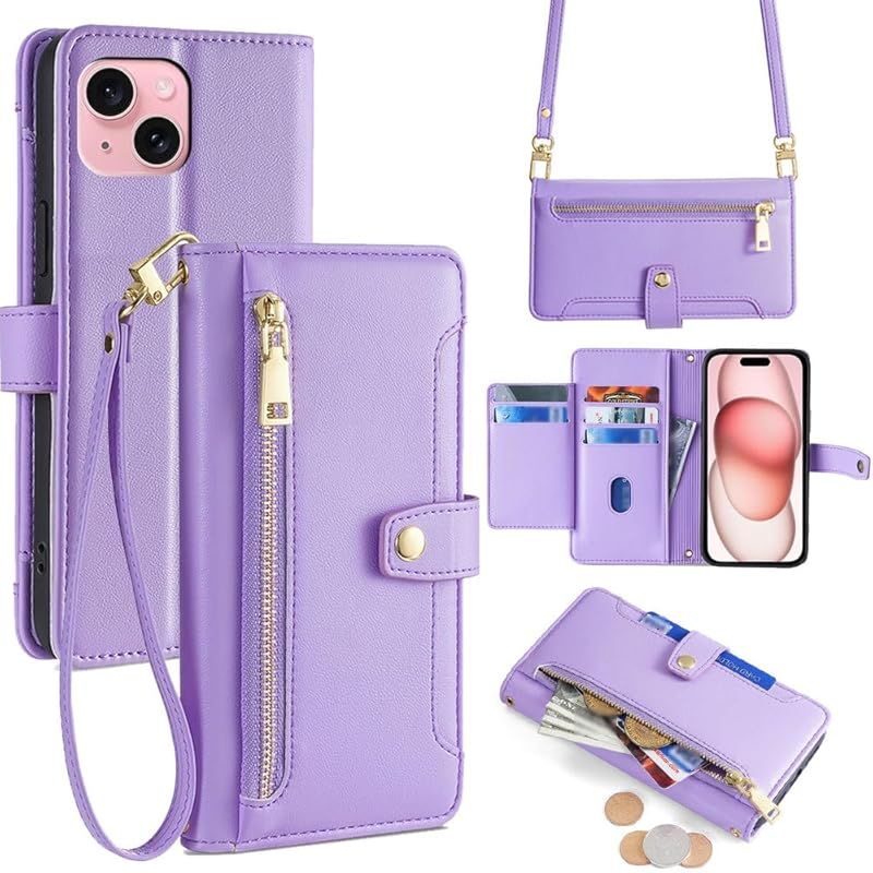 【新品】 Cacheluna 手帳型ケース ショルダーケース iphone 手帳型 ショルダーケース レザー for iPhone 15 斜め掛けと手持ちー スマートフォンケース 財布型 対応 アイフォン 肌触り良い 便利