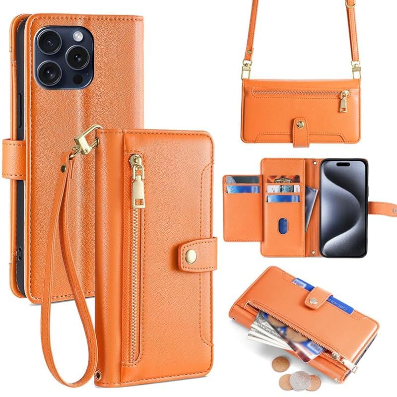 【新品】 Cacheluna 手帳型ケース ショルダーケース iphone 手帳型 ショルダーケース レザー for iPhone 15 Pro 斜め掛けと手持ちー スマートフォンケース 財布型 対応 アイフォン 肌触り良い 便利
