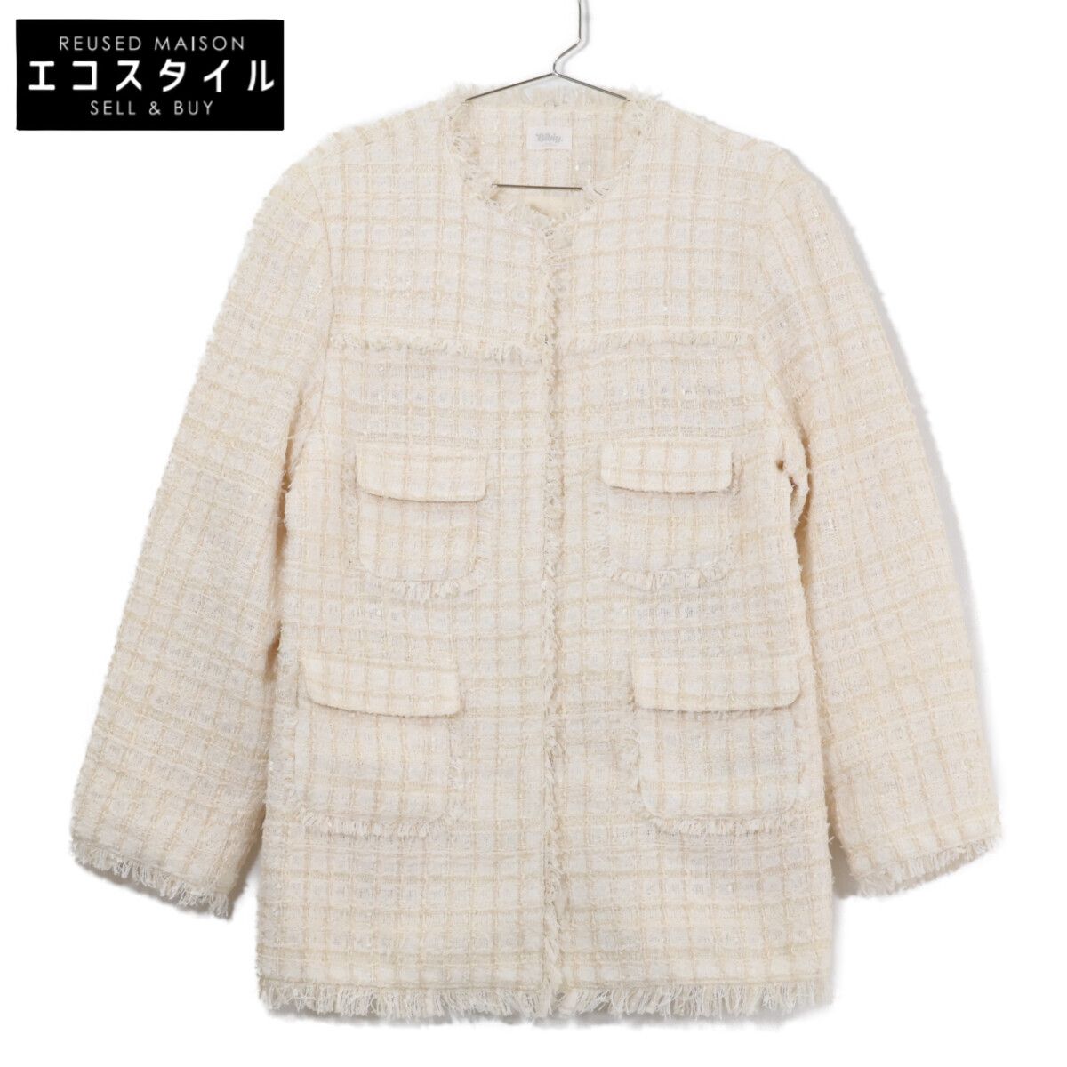 Bibiy ビビィ ホワイト ELISE TWEED/ノーカラーツイードジャケット F