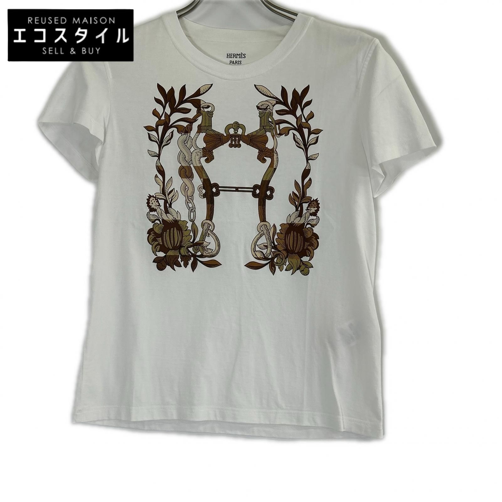 HERMES　エルメス　ホワイト 24SS カルトゥッシュ デッラ・カヴァッレリア Tシャツ　36