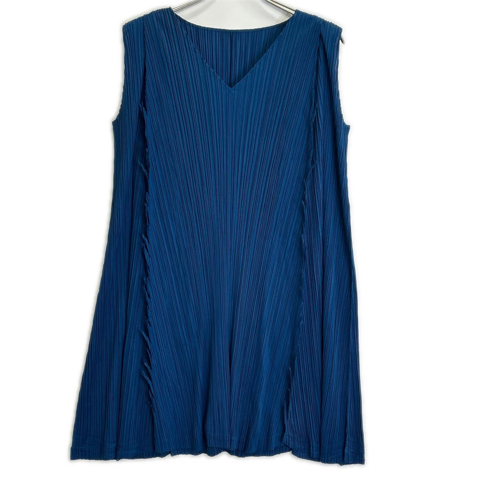 PLEATS PLEASEプリーツプリーズ ロイヤルブルー プリーツノースリーブ 中古・古着通販】PLEATS PLEASE (プリーツプリーズ) プリーツ変形