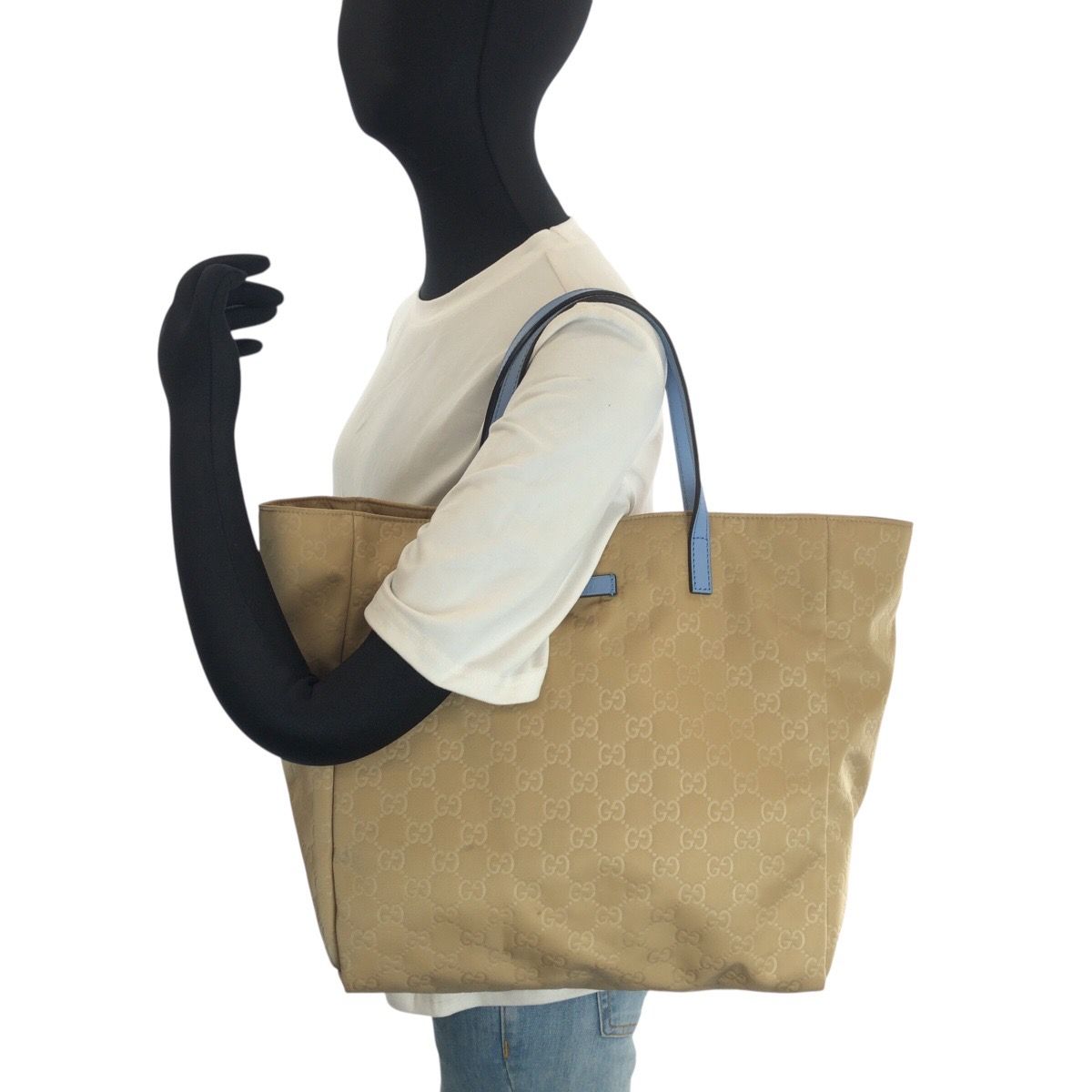 美品 GUCCI グッチ ベージュ ブラウン 水色 ナイロン/レザー 282439 