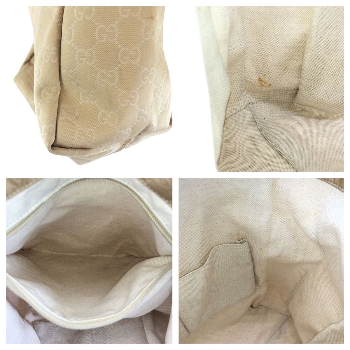 美品 GUCCI グッチ ベージュ ブラウン 水色 ナイロン/レザー 282439 