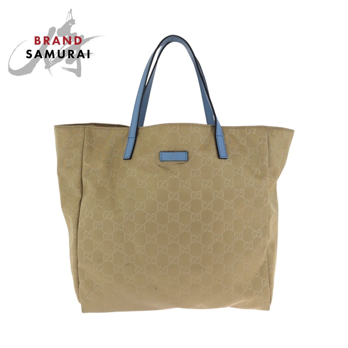 美品 GUCCI グッチ ベージュ ブラウン 水色 ナイロン/レザー 282439 