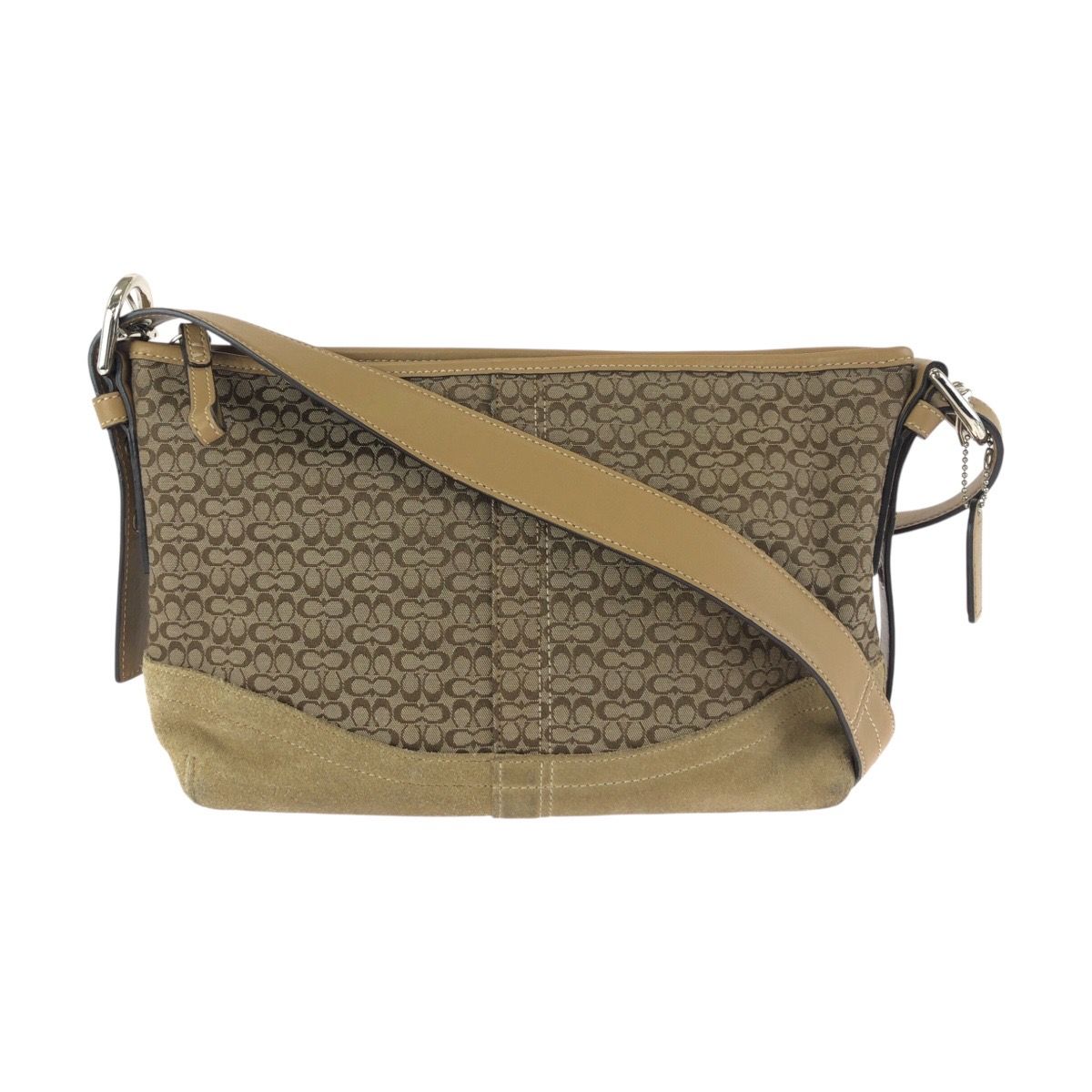 COACH コーチ ミニシグネチャー ベージュ ブラウン シルバー金具