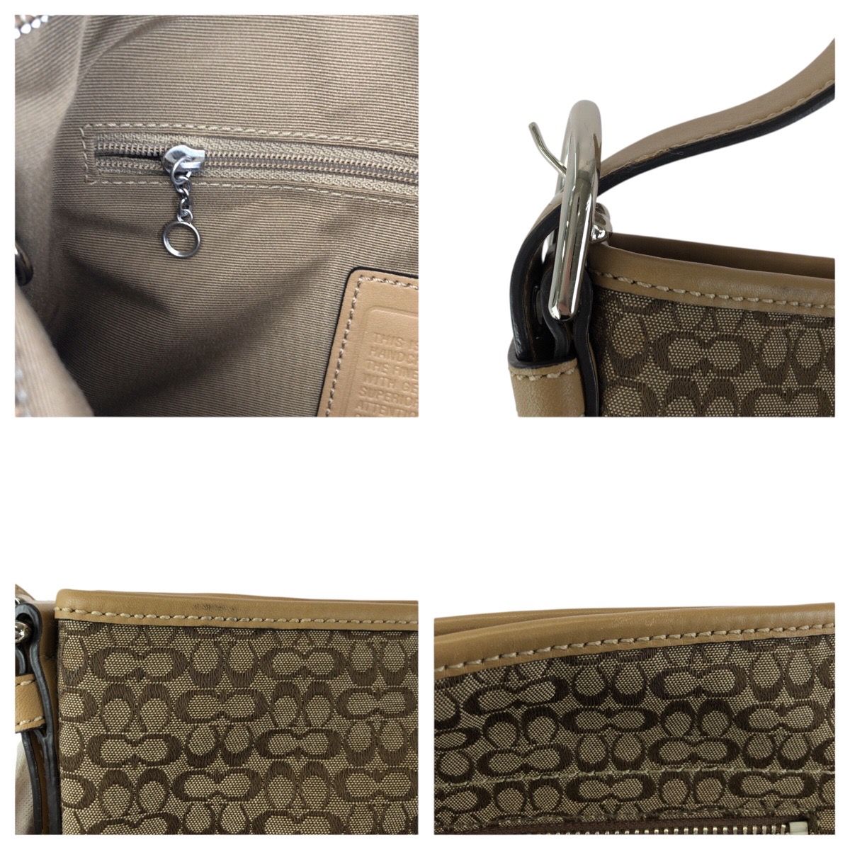 COACH コーチ ミニシグネチャー ベージュ ブラウン シルバー金具 