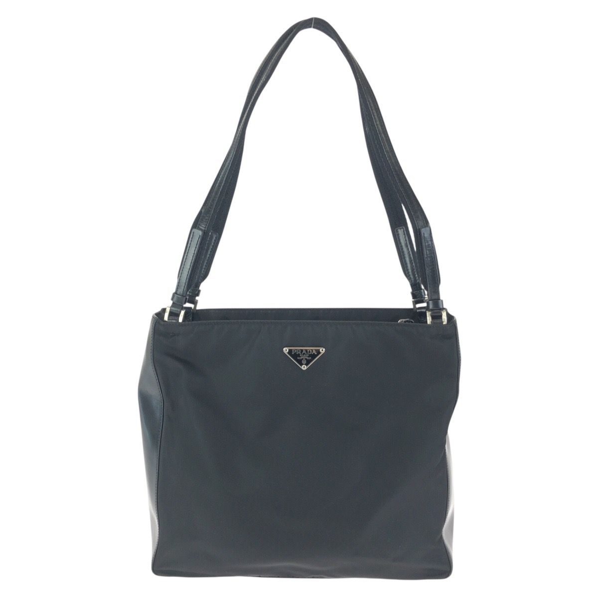 美品 PRADA プラダ テスート 三角ロゴプレート ブラック 黒 シルバー