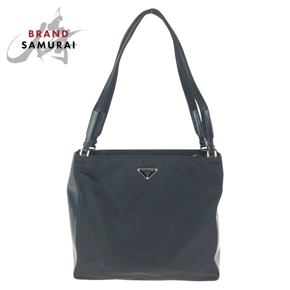 美品 PRADA プラダ テスート 三角ロゴプレート ブラック 黒 シルバー