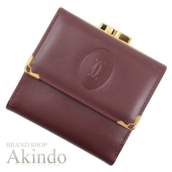 【新品・未使用】カルティエ 財布 がま口 三つ折り財布 マストライン ボルドー カーフレザー Cartier レディース 本革 ウォレット ガマ口 コインケース ブランド ギフト プレゼント
