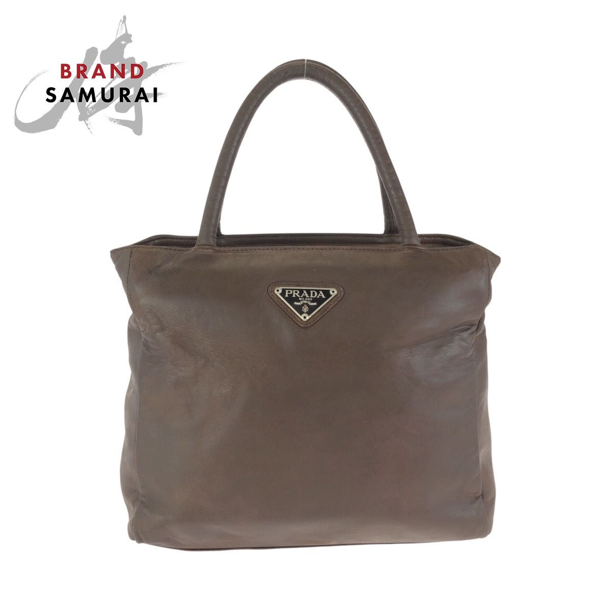 PRADA プラダ ヴィンテージ 三角ロゴプレート ブラウン シルバー金具