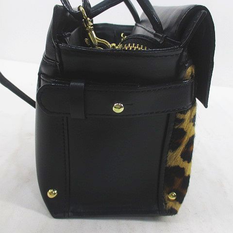 PotioR レザー 2way ハンドバッグ ブラック ヒョウ柄ハンドル ポティオール POTIOR ハンド ショルダー 2WAY バッグ ブラック 黒系