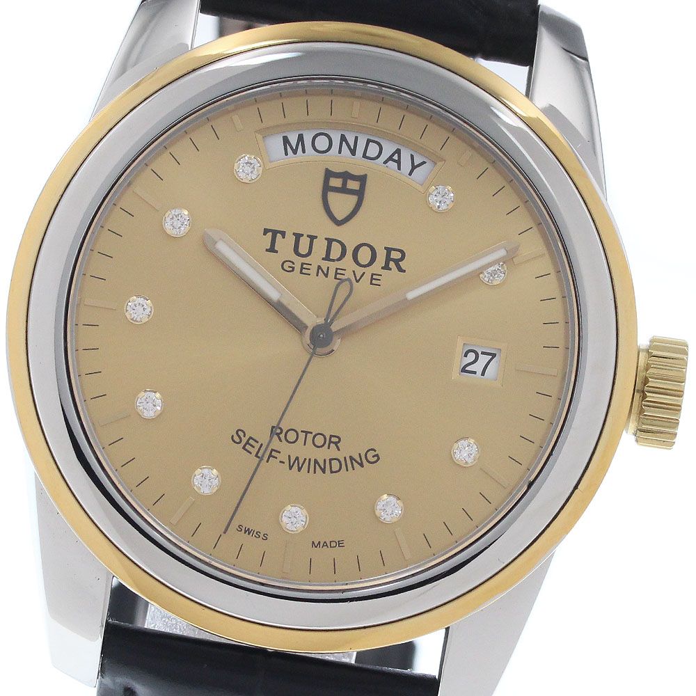 チュードル TUDOR 56003 グラマー デイトデイ YGベゼル 10Pダイヤ 自動巻き メンズ 良品 _956390
