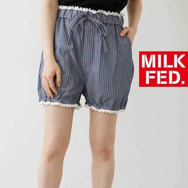 ミルクフェド ショートパンツ パンツ milkfed MILKFED STRIPED SHORTS 103242031013 レディース ハーフパンツ ブランド おしゃれ 可愛い ネイビー 紺 紺色 ストライプ 夏服 涼しい ゴム 103262031010