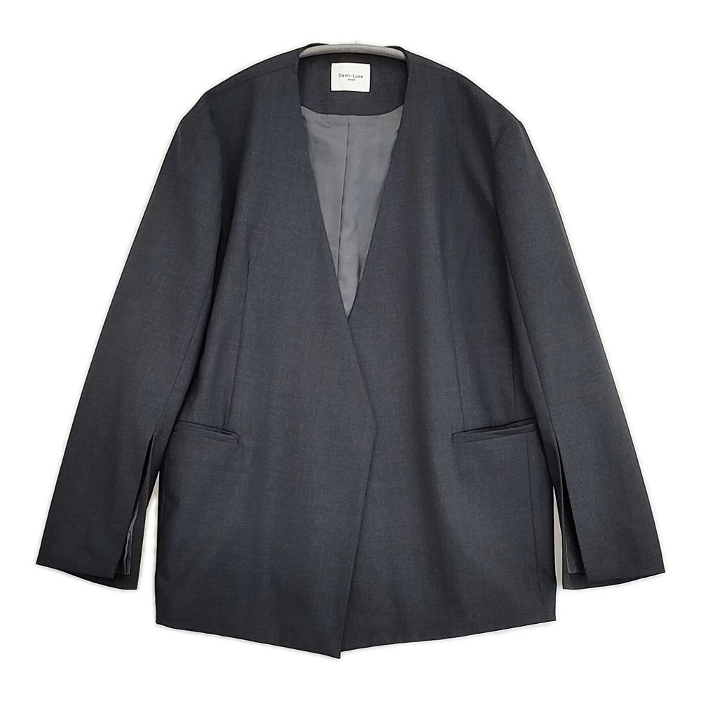 Demi-Luxe BEAMS スラッシュスリーブ Vネックジャケット 定価37400円 ノーカラージャケット 25SS チャコールグレー レディース デミルクス ビームス【中古】6-0509M♪