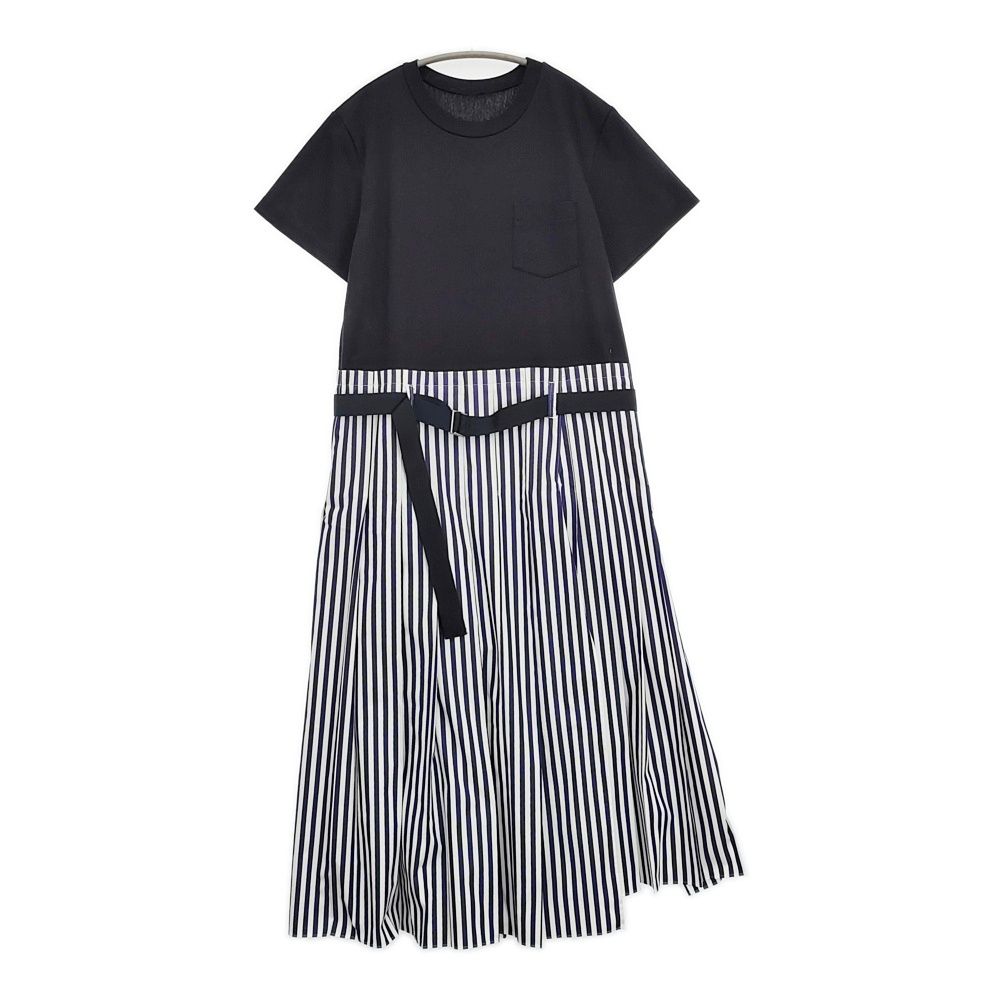 Sacai THOMAS MASON 24-07401 サイズ2 ストライプ ドッキング ワンピース 24SS ネイビー ホワイト レディース サカイ【中古】6-0509S♪