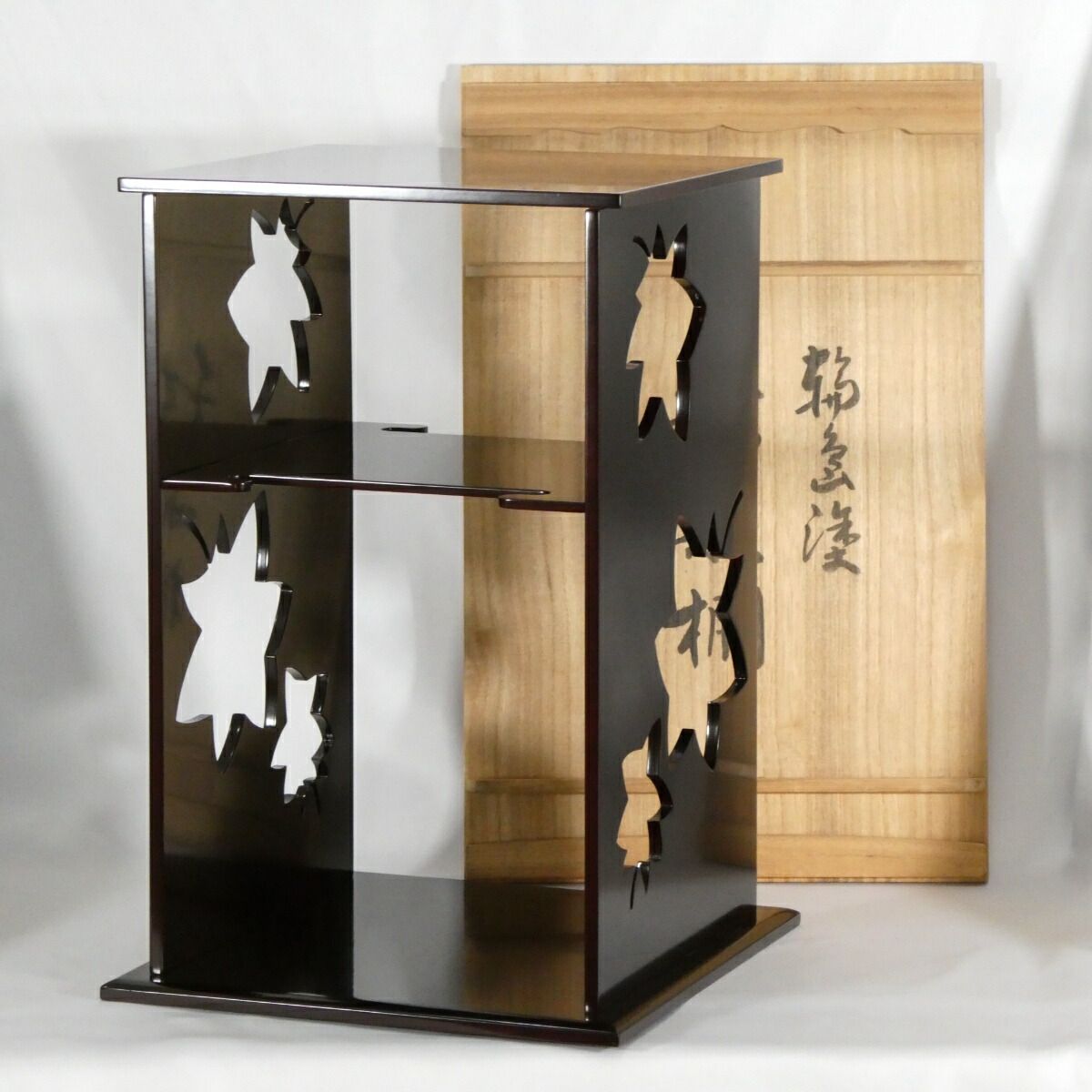 【淡々斎好写】輪島塗 若島宗斎作 秋泉棚 溜塗 固定式 木製 裏千家 茶道具 お棚【中古 美品】