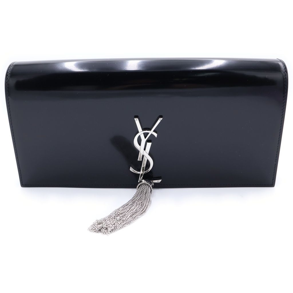 SAINT LAURENT PARIS (サンローランパリ) ケイト タッセル セカンドバッグ クラッチバッグ ブラック パテント 759943 シルバー金具