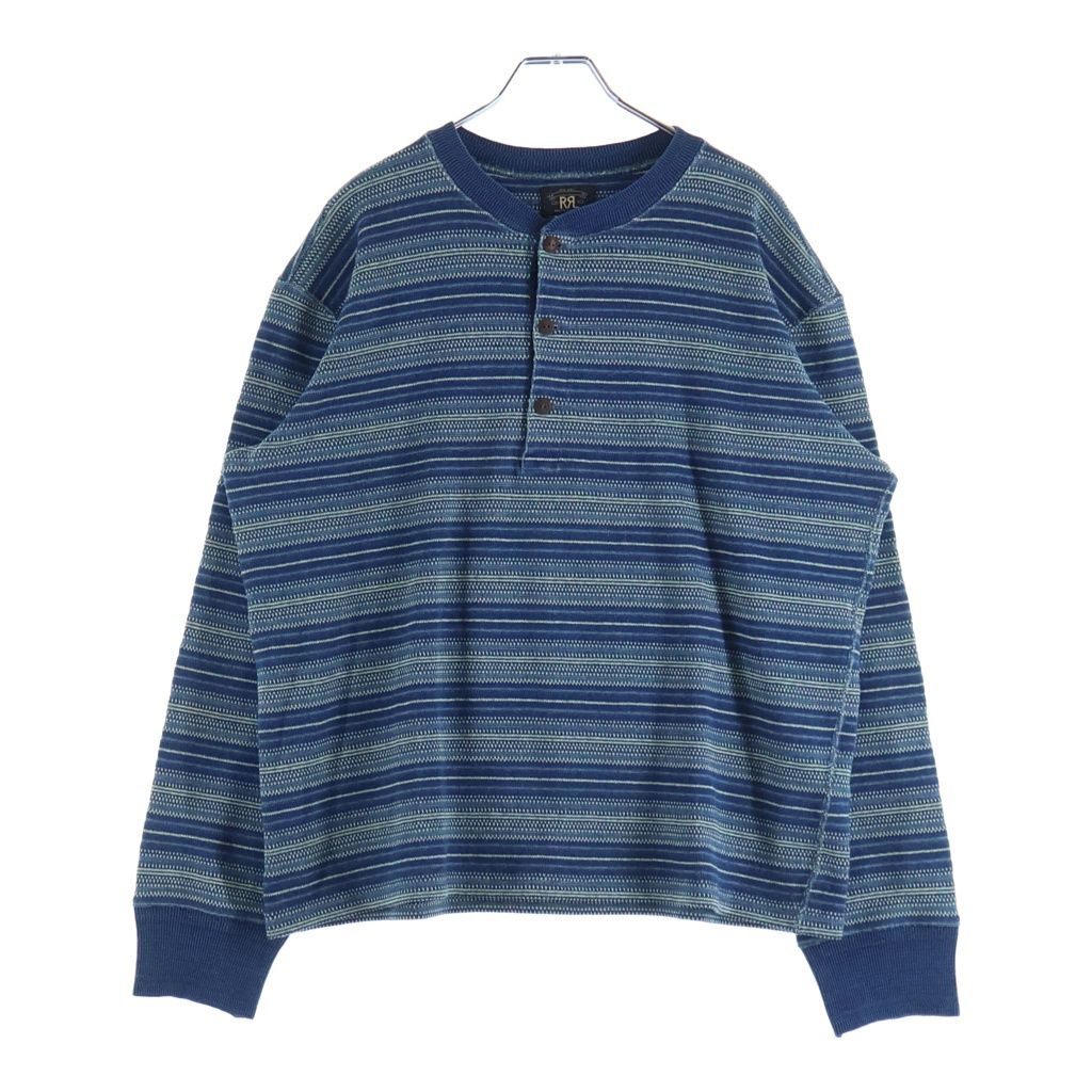 RRL (ダブルアールエル) STRIPED COTTON HENLEY SWEATER ヘンリーネック 長袖ボーダーニットセーター ブルー
