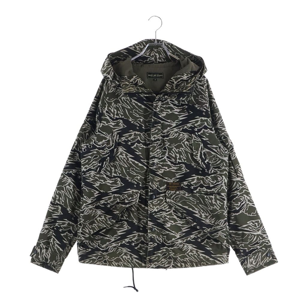 ROUGH AND RUGGED (ラフアンドラゲッド) ロゴパッチ タイガーカモ マルチポケットデザイン ジップアップ フーデッド ミリタリージャケット カーキ