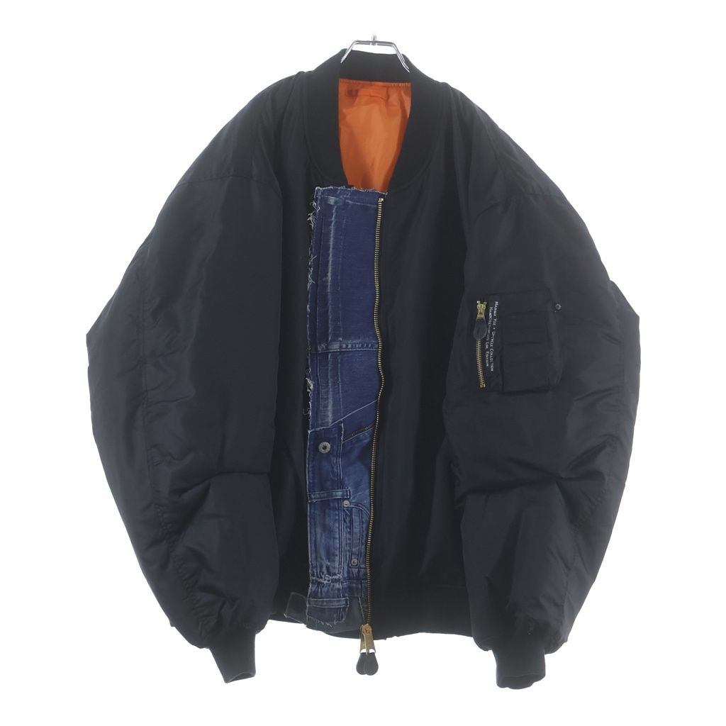 NO BRAND (ノーブランド) MARINA YEE (マリナイー) CUSTOMIZED BOMBER JACKET MA-1 カスタマイズド デニムドッキング ボンバージャケット ブラック/インディゴ 616-37445