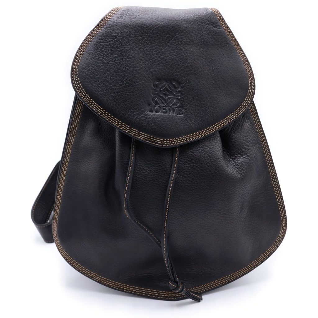 LOEWE (ロエベ) アナグラム レザー リュック バックパック リュックサック ブラック レザー ゴールド金具