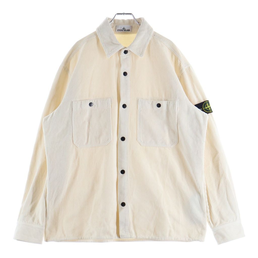 STONE ISLAND (ストーンアイランド) 25AW 袖ロゴパッチ ボタンアップ コーデュロイジャケット ホワイト K2S151200012S0212