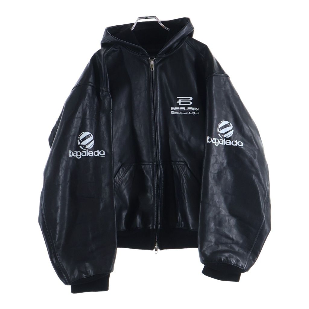 BALENCIAGA (バレンシアガ) 24AW LINED ZIP-UP HOODIE JACKET フロントロゴプリント ジップアップ レザーフーデットジャケット ブラック 790311 TQS15 207,900円