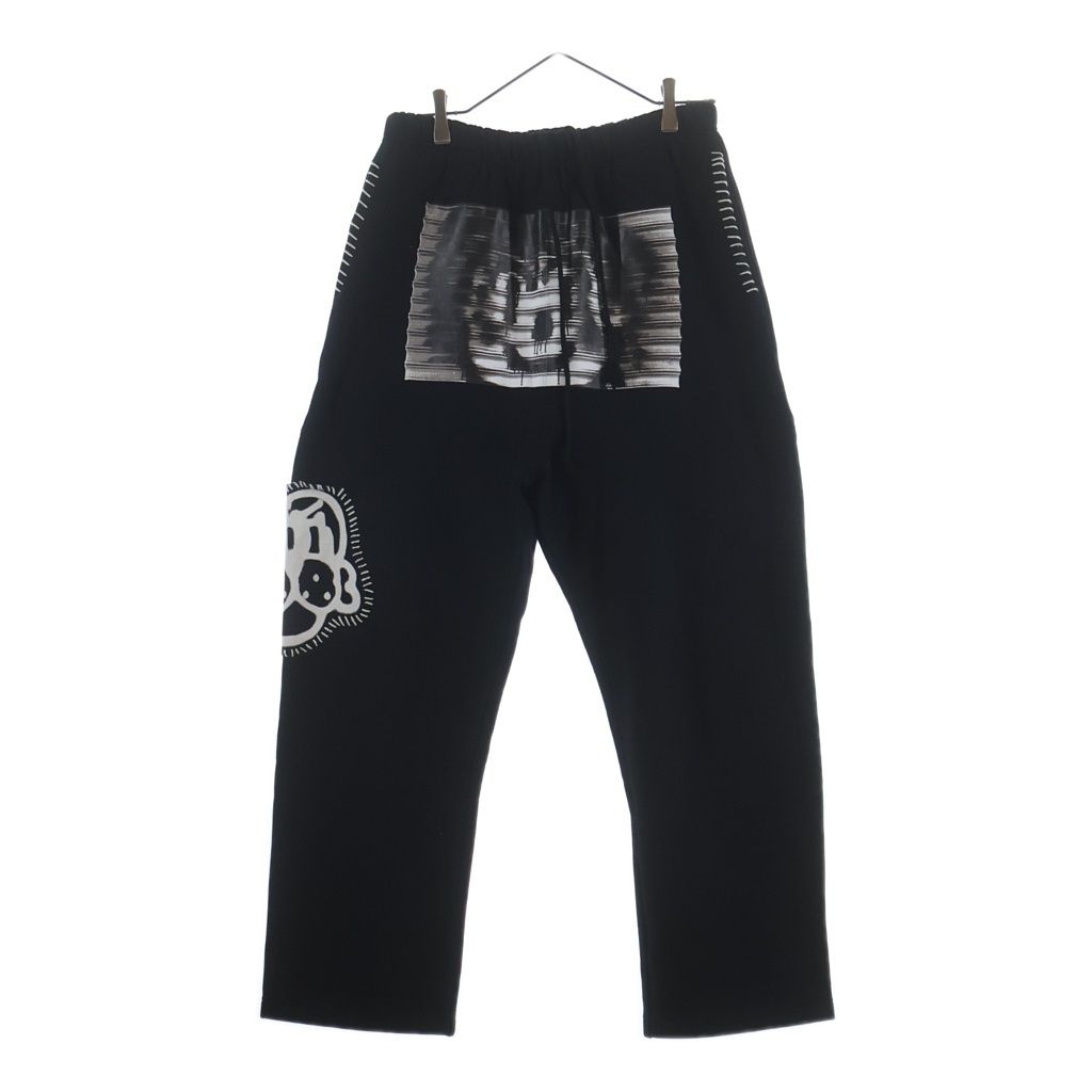 NO BRAND (ノーブランド) CHITO(チト) HAND-STITCHED SWEATPANT ハンドステッチ加工 フロントグラフィックプリント スウェットパンツ ブラック 241-50071001-15-S