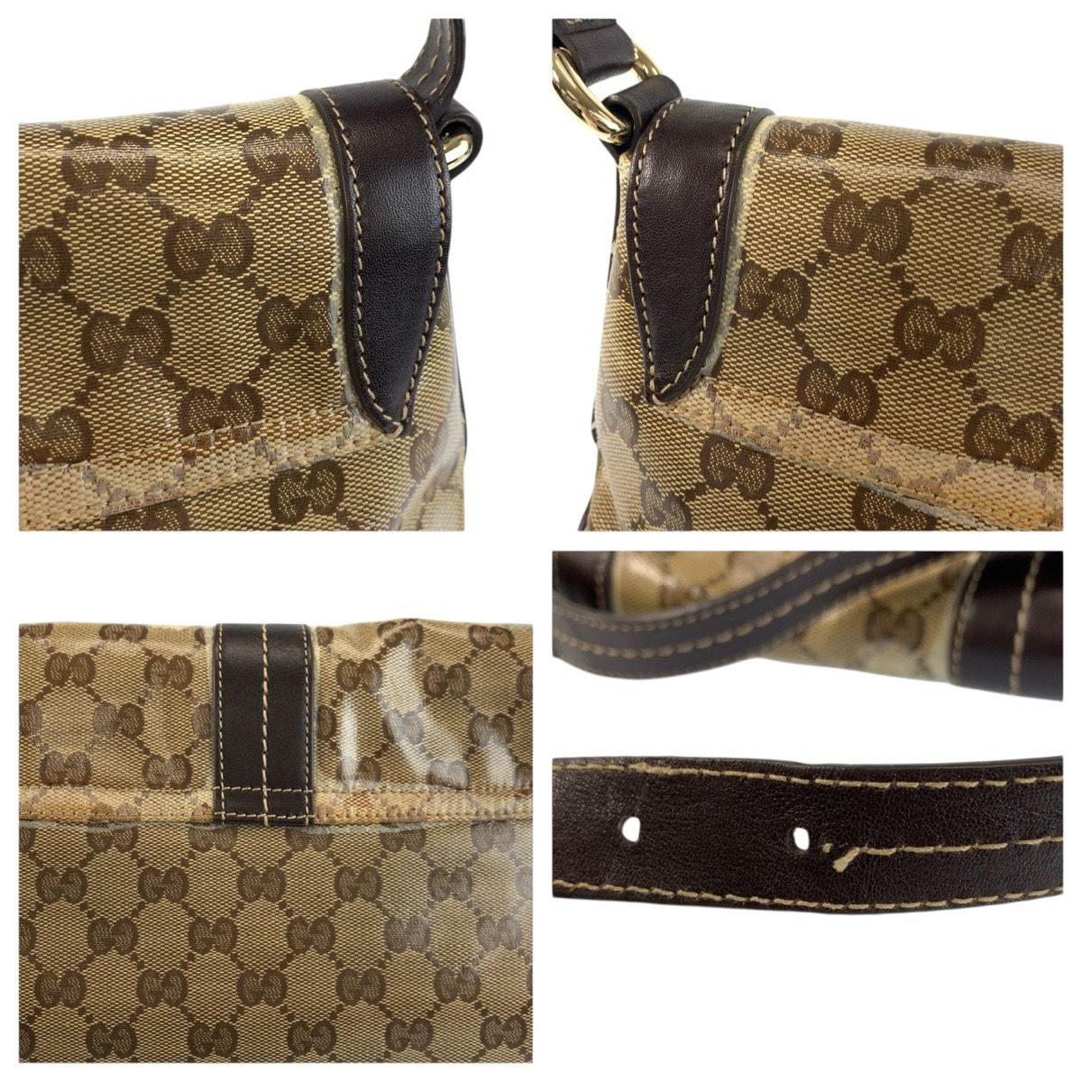 GUCCI グッチ GGクリスタル ベージュ ブラウン ゴールド金具